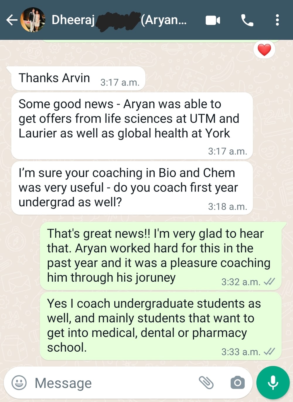 Aryan’s parent — 3 uni offers