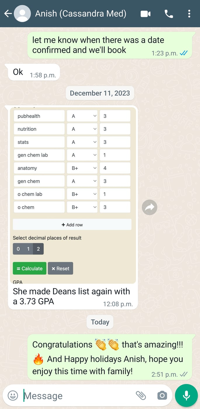 Anish’s parent — Dean’s List